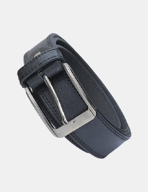 Men's Black Leather Dress Belt – Silver Buckle – EenaCrafts